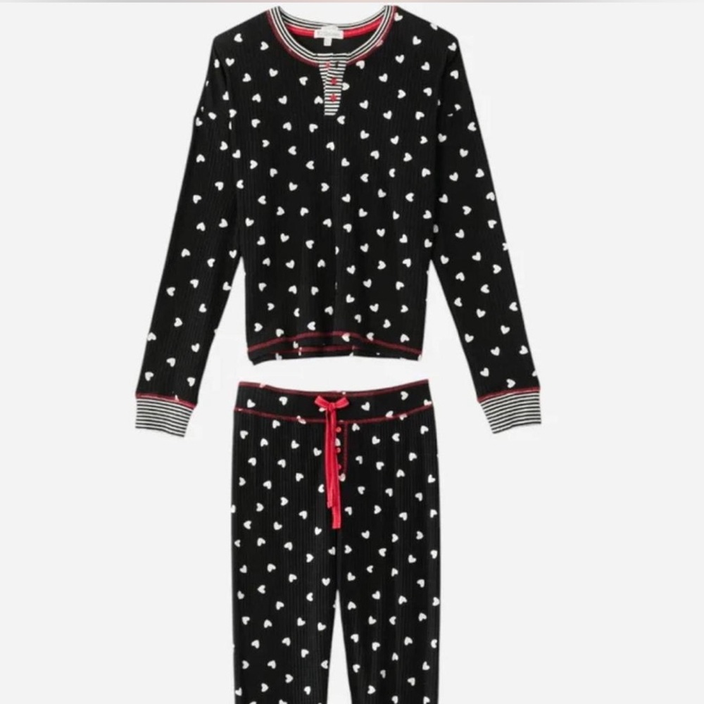 PJ Salvage Tiny Hearts Waffle Thermal Ski Jammie Set - Picture 7 of 7